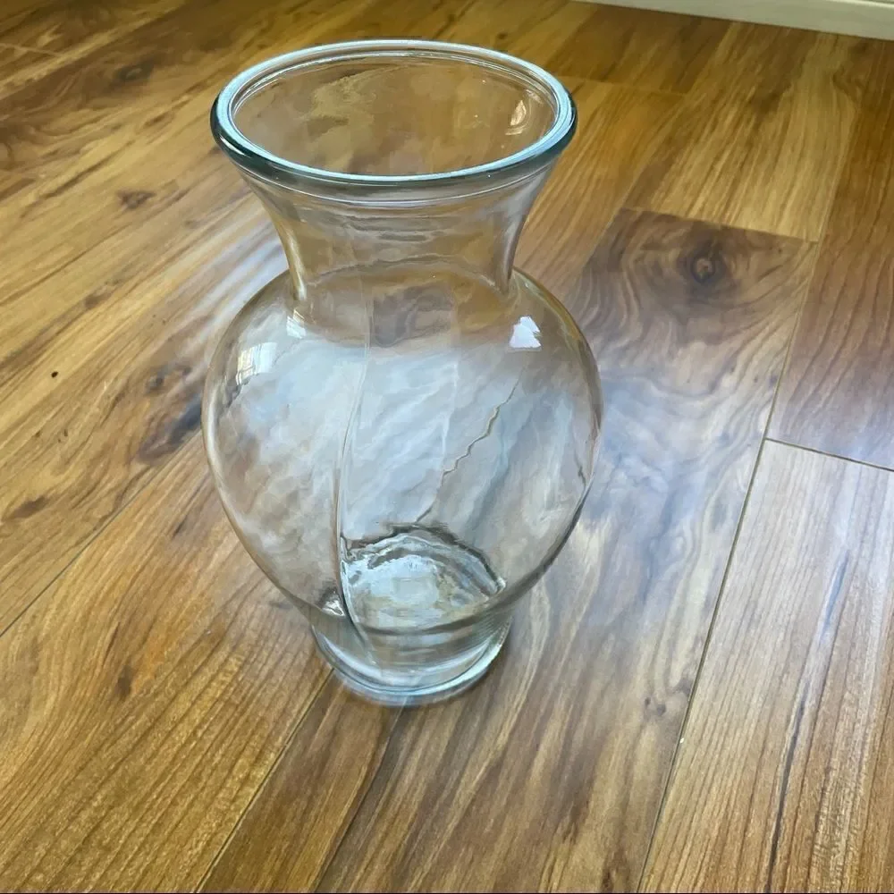 Pretty Tall Hourglass Clear  Glass Vase